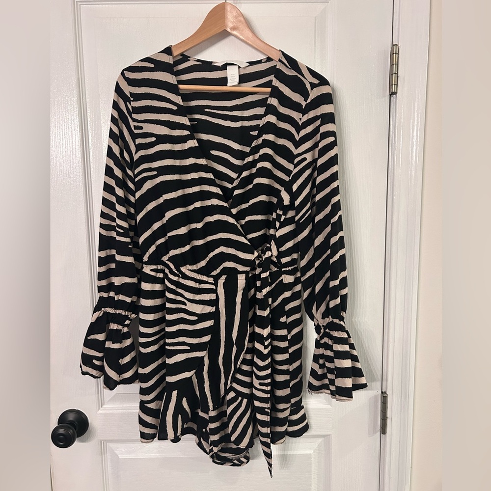 H&M Black and White Animal Print shorts romper